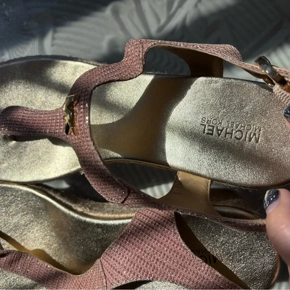 Michael Kors Laney Thong Espadrille Pink Brown Wedge Sandals 8 - Picture 3 of 5
